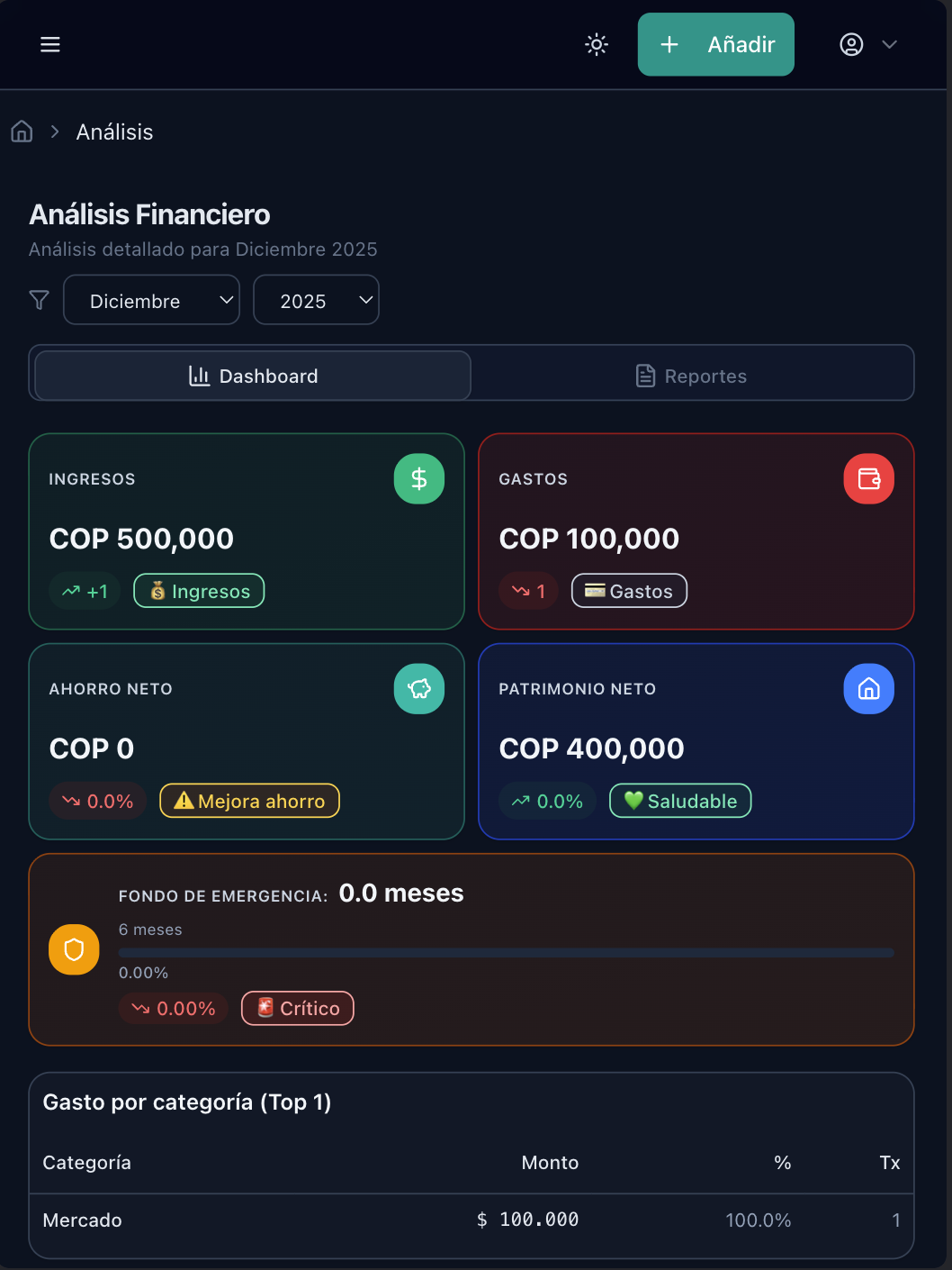 Vista previa de Ahorra Tranquilo Dashboard